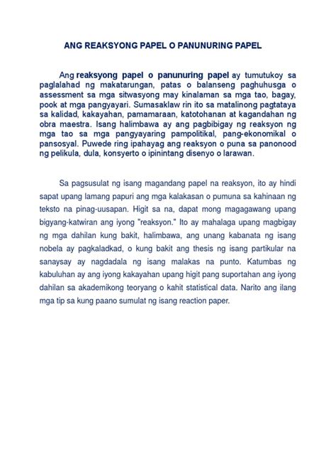 reaksyong papel halimbawa|halimbawa ng reaksyong papel.